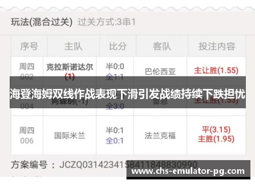 海登海姆双线作战表现下滑引发战绩持续下跌担忧